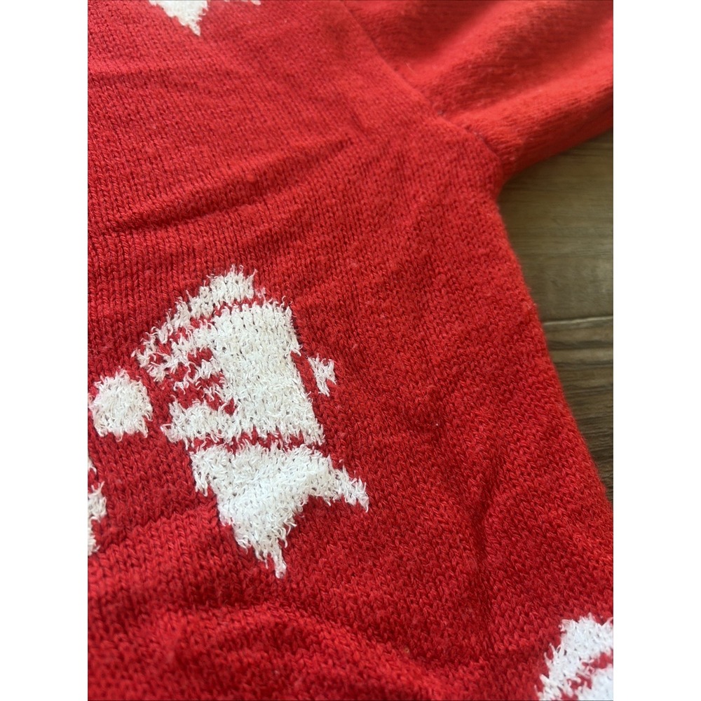 Poof Juniors Women's Long Sleeve Bow Print Sweater Sz Medium Red Cropped Croquet - Picture 5 of 7